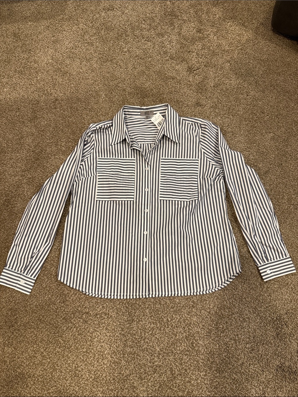 KUT Striped Button-Up Shirt - Grey & White
